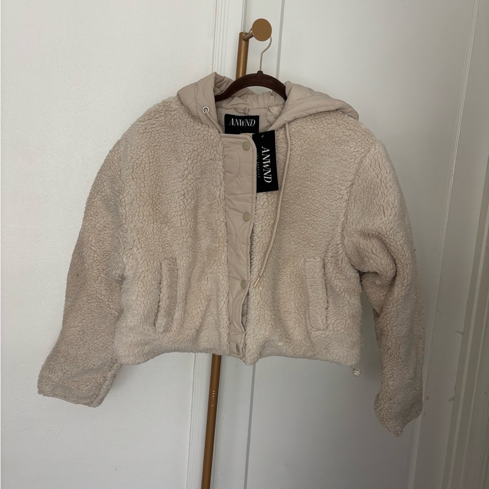 New Beige Cropped Sherpa Jacket